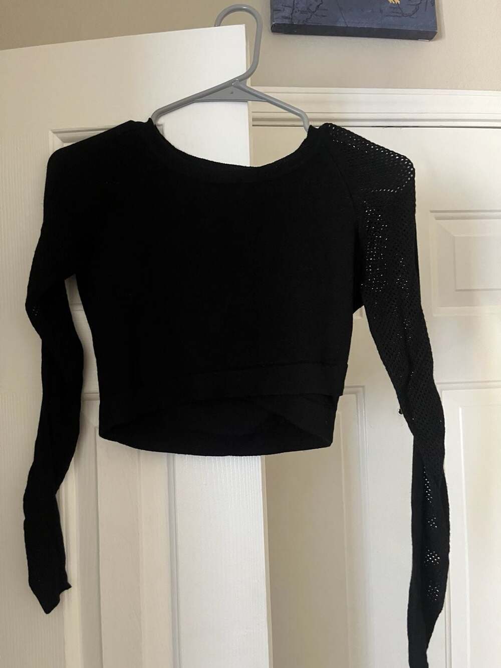rue21 Long Sleeve Crop Top Size S Black Mesh Detail